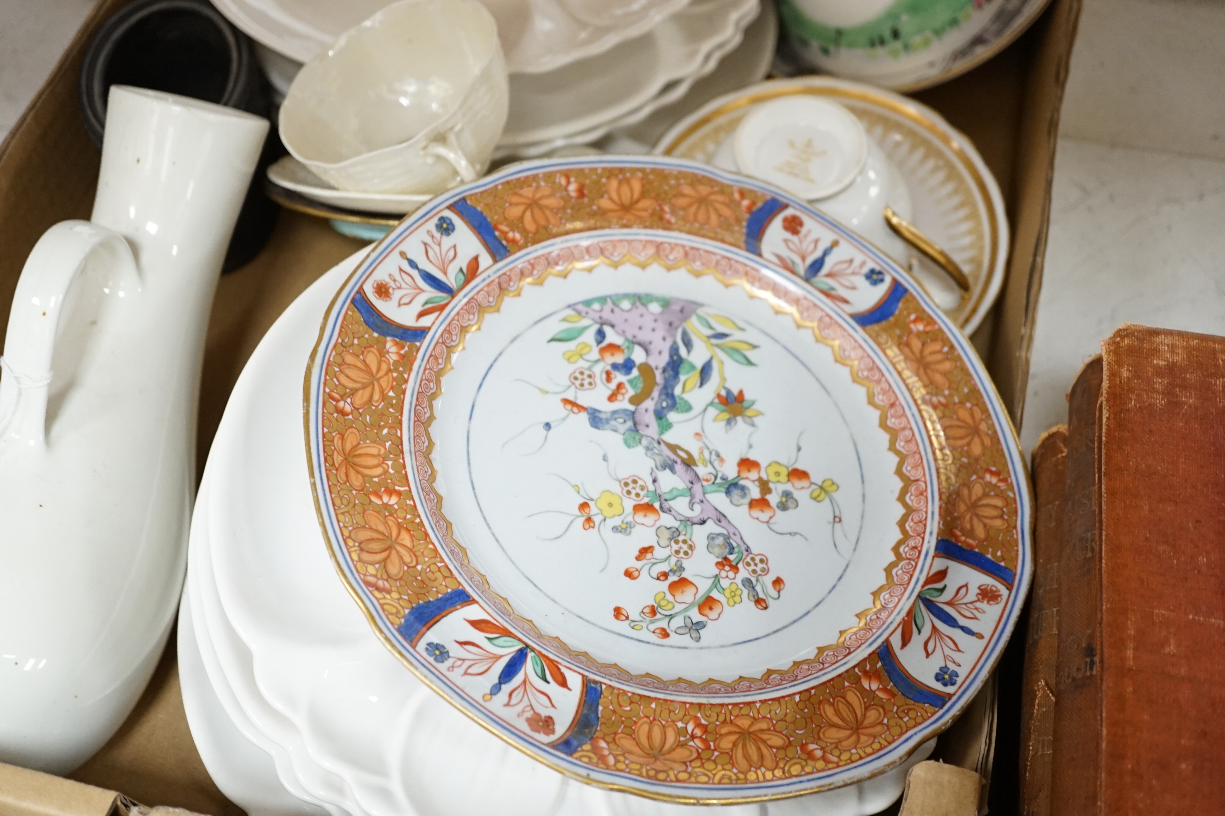 A collection of various china including Belleek cup and saucer, a Worcester cup and saucer and a set of eight circular dishes, largest 25cm in diameter